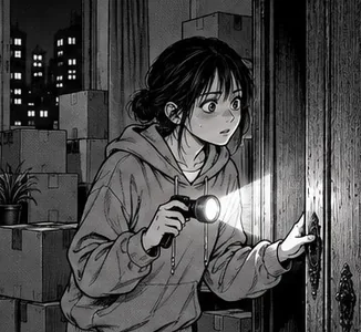 B&W manga style comic panel, example 2 of 4