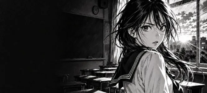 B&W manga style comic panel, example 4 of 4