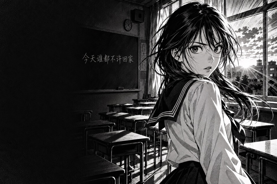 A black and white manga scene generated by Wapopo